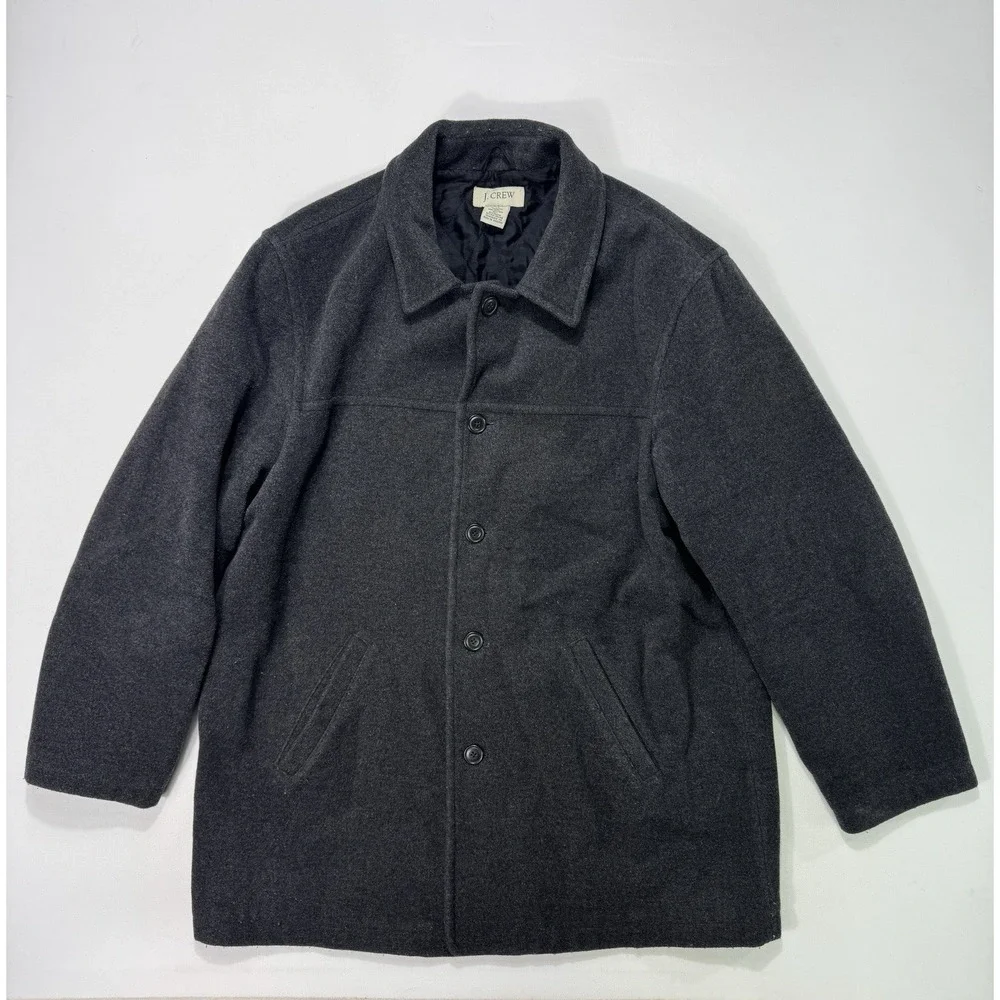 J Crew Quilted Jacket Men's XLT Grey Wool Thinsulate Coat Buttons Pockets VTG